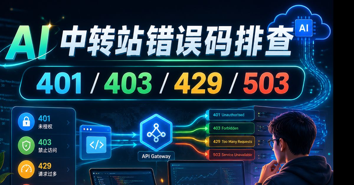 AI 中转站错误码排查,401 / 403 / 429 / 503文章封面