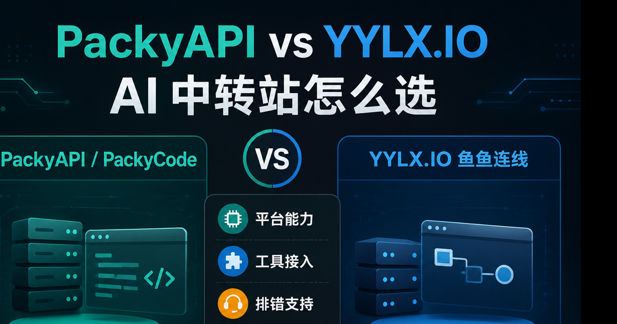 PackyAPI 和 YYLX.IO 鱼鱼连线 AI 中转站选择对比文章封面