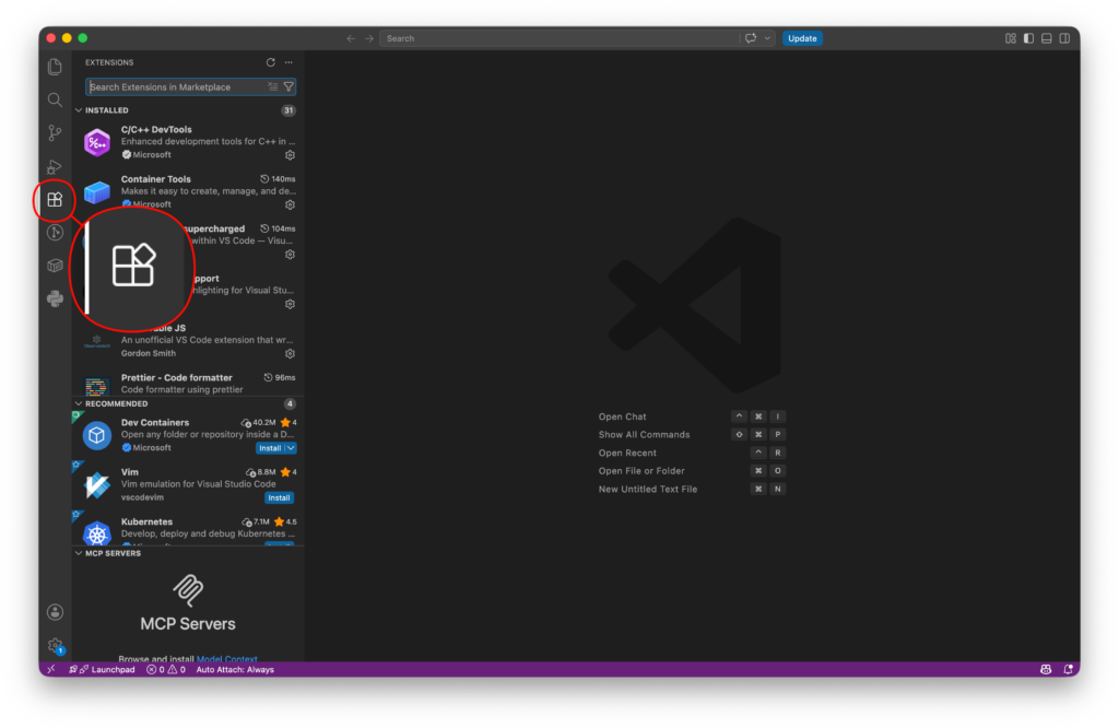 VSCode 打开扩展插件 Extension 页面