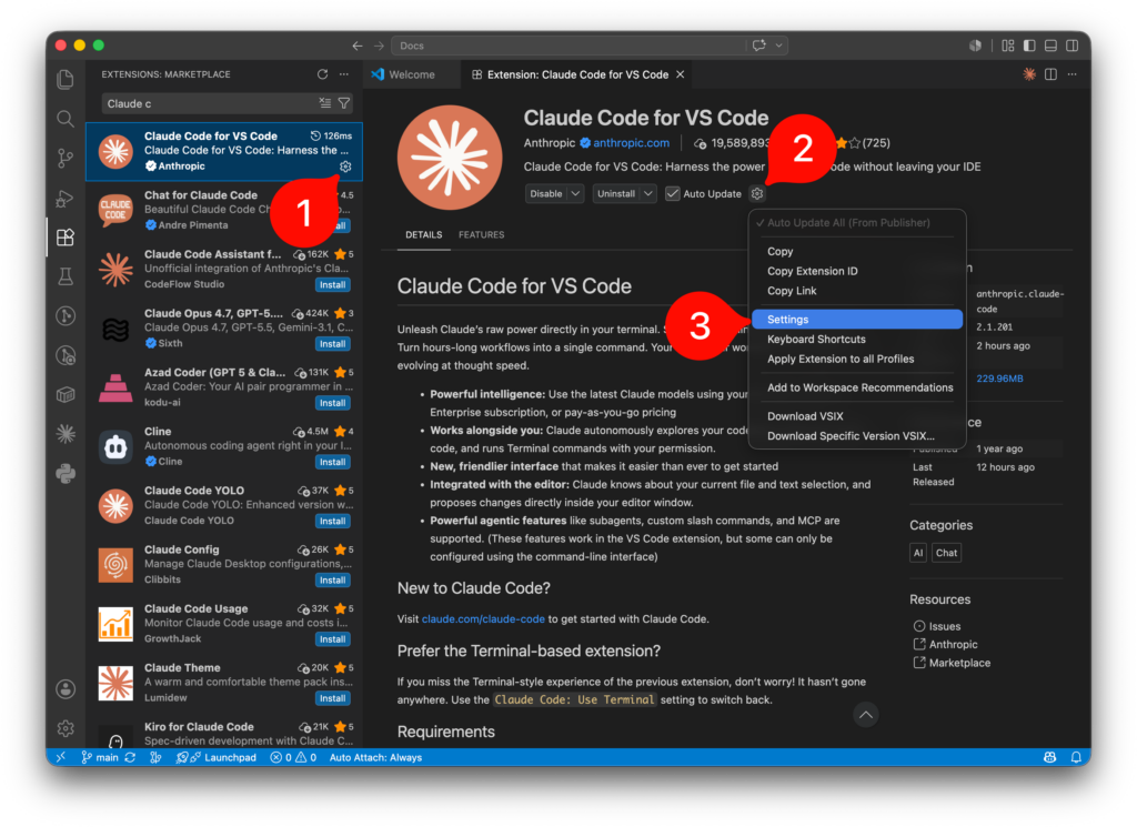 VSCode Claude Code 插件设置入口