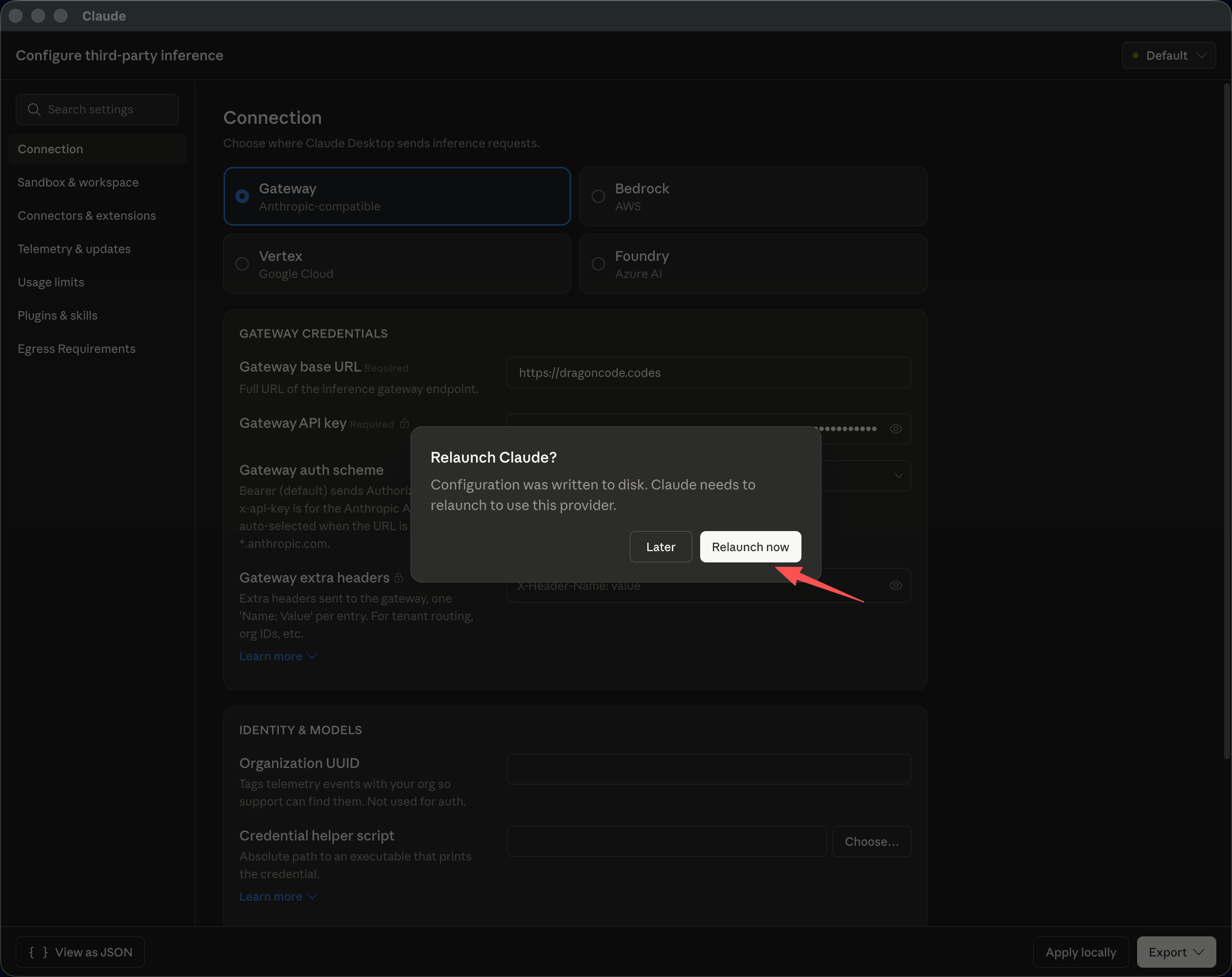 Relaunch confirmation