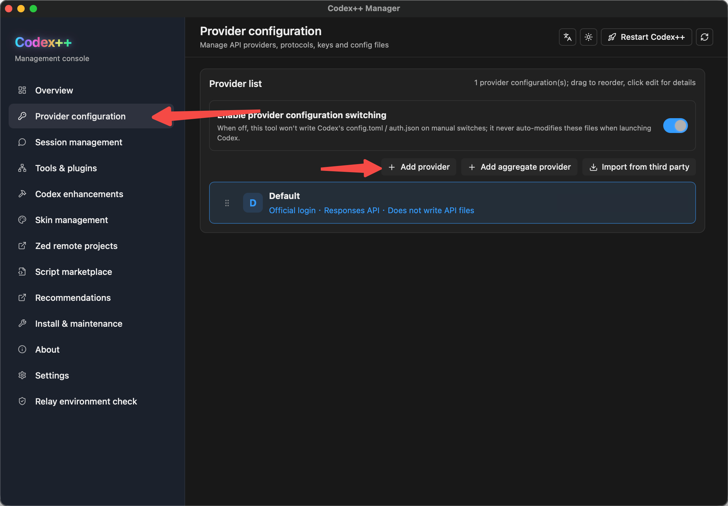 Provider Configuration page, click Add Provider