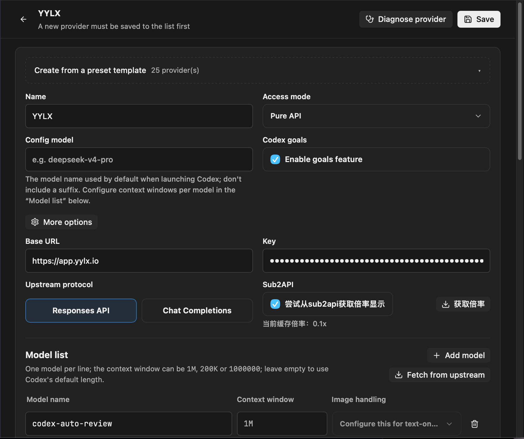 Fill in the yylx.io provider details